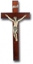  12\" DARK CHERRY WOOD CROSS WITH MUSEUM GOLD PLATED CORPUS 