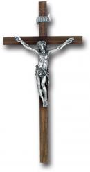  12\" WALNUT CROSS WITH ANTIQUE SILVER CORPUS 