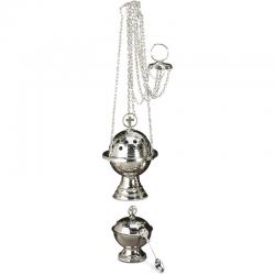  Nickel Plated Brass Censer, Boat & Spoon - 4 Chain 