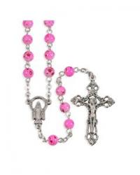  PINK SPECKLED GLASS BEAD ROSARY 