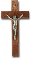  10\" WALNUT CROSS WITH GENUINE PEWTER CORPUS 