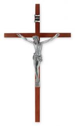  10\" WOOD CROSS WITH ANTIQUED SILVER PLATED CORPUS 