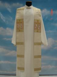  \"Cross/JHS\" Deacon Stole - Michelangelo Fabric - 95% Wool/5% Gold Thread 