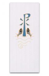  White Ambo/Lectern Cover - Chi-Rho/Fish Motif - Omega Fabric 