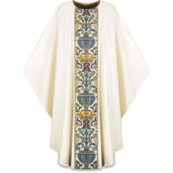  White Gothic Chasuble - Plain Collar - Dupion Fabric 