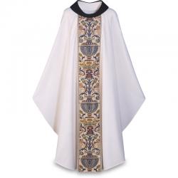  White Gothic Chasuble - Roll-Collar - Dupion Fabric 