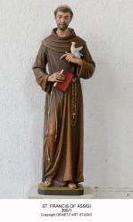  St. Francis of Assisi w/Dove Statue in Linden Wood, 48\" - 72\"H 
