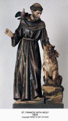  St. Francis of Assisi w/Wolf Statue in Fiberglass, 48\"H 