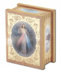  DIVINE MERCY NATURAL WOOD SQUARE ROSARY BOX 