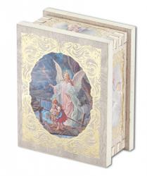  GUARDIAN ANGEL NATURAL WOOD SQUARE WHITE ROSARY BOX 