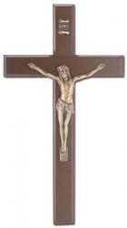  10\" WALNUT FINISH CROSS WITH MUSEUM GOLD PLATED CORPUS 