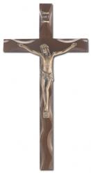  10\" WALNUT FINISH NOTCHED CROSS WITH MUSEUM GOLD PLATED CORPUS 