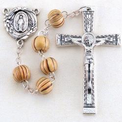  NATURAL GRAINED ROUND WOOD BEAD ROSARY 