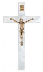  7\" PEARLIZED WHITE CROSS WITH ANTIQUED GOLD CORPUS 