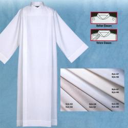  White Adult/Priest Front Wrap Alb - Buttons/Velcro Closure - 65% Poly35% Cotton 