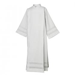  White Adult Front Wrap Alb - With Inserts - Buttons/Velcro Closure - 65% Poly35% Cotton 