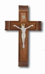  10\" WALNUT SICK CALL CRUCIFIX WITH SILVER PLATED CORPUS 