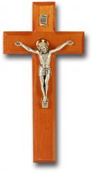  9\" NATURAL CHERRY CROSS WITH ANTIQUE SILVER PLATED CORPUS 