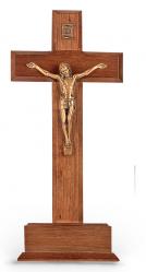  10\" WALNUT STANDING CROSS WITH MUSEUM GOLD PLATED CORPUS 