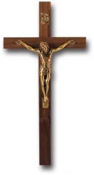  9\" WALNUT CROSS WITH MUSEUM GOLD CORPUS 