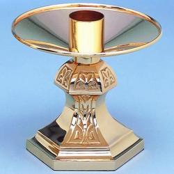  Altar Candlestick | 7\" | Brass Or Bronze | Hexagonal Base 