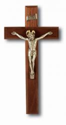  11\" WALNUT CROSS WITH ANTIQUE SILVER CORPUS 