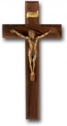  11\" WALNUT CROSS WITH MUSEUM GOLD CORPUS 