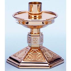  Altar Candlestick | 5\" | Brass Or Bronze | Hexagonal Base & Column 