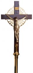  Processional Crucifix | 89” | Wood | Bronze Or Brass | Sunburst Accent 