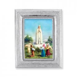  O.L. OF FATIMA GOLD STAMPED PRINT IN SILVER FRAME 