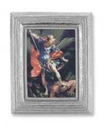  ST. MICHAEL GOLD STAMPED PRINT IN SILVER FRAME 