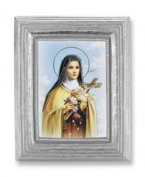  ST. THERESE GOLD STAMPED PRINT IN SILVER FRAME 