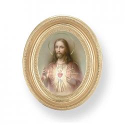  SACRED HEART OF JESUS GOLD STAMPED PRINT IN OVAL GOLD LEAF FRAME 