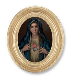  IMMACULATE HEART OF MARY GOLD STAMPED PRINT IN OVAL GOLD LEAF FRAME 