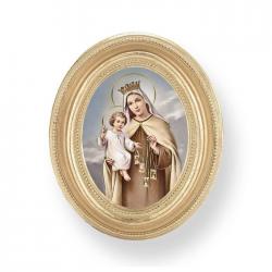  O.L. OF MT. CARMEL GOLD STAMPED PRINT IN OVAL GOLD LEAF FRAME 