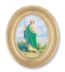  ST. JUDE GOLD STAMPED PRINT IN OVAL GOLD LEAF FRAME 