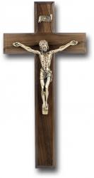  10\" WALNUT WOOD CROSS WITH MUSEUM GOLD CORPUS 