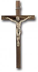  10\" WALNUT WOOD CROSS WITH MUSEUM GOLD CORPUS 