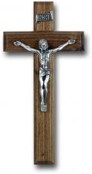  10\" WALNUT WOOD CROSS WITH PEWTER CORPUS 