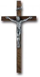  10\" WALNUT WOOD CROSS WITH PEWTER CORPUS 