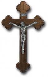  10\" WALNUT WOOD CROSS WITH PEWTER CORPUS 