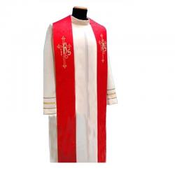  \"IHS/Cross\" Overlay Stole - Damask Fabric - 100% Poly 