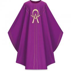  Purple Gothic Chasuble - Alpha Omega - Dupion Fabric 