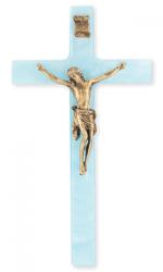  7\" PEARLIZED BLUE CROSS WITH ANTIQUED GOLD CORPUS 