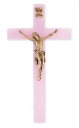  7\" PEARLIZED PINK CROSS WITH PEWTER CORPUS 