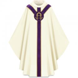  White Gothic Chasuble - Alpha-Omega - Dupion Fabric 