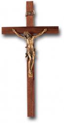  10\" WALNUT WOOD CROSS WITH MUSEUM GOLD CORPUS 