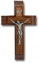  10\" WALNUT SICK CALL CRUCIFIX WITH GENUINE PEWTER CORPUS 