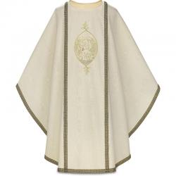  Ecru Gothic Chasuble - Pelican Motif - Moire Fabric 