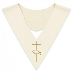  Beige Lectern Cowl Scapular - Fish/Cross - Dupion Fabric 